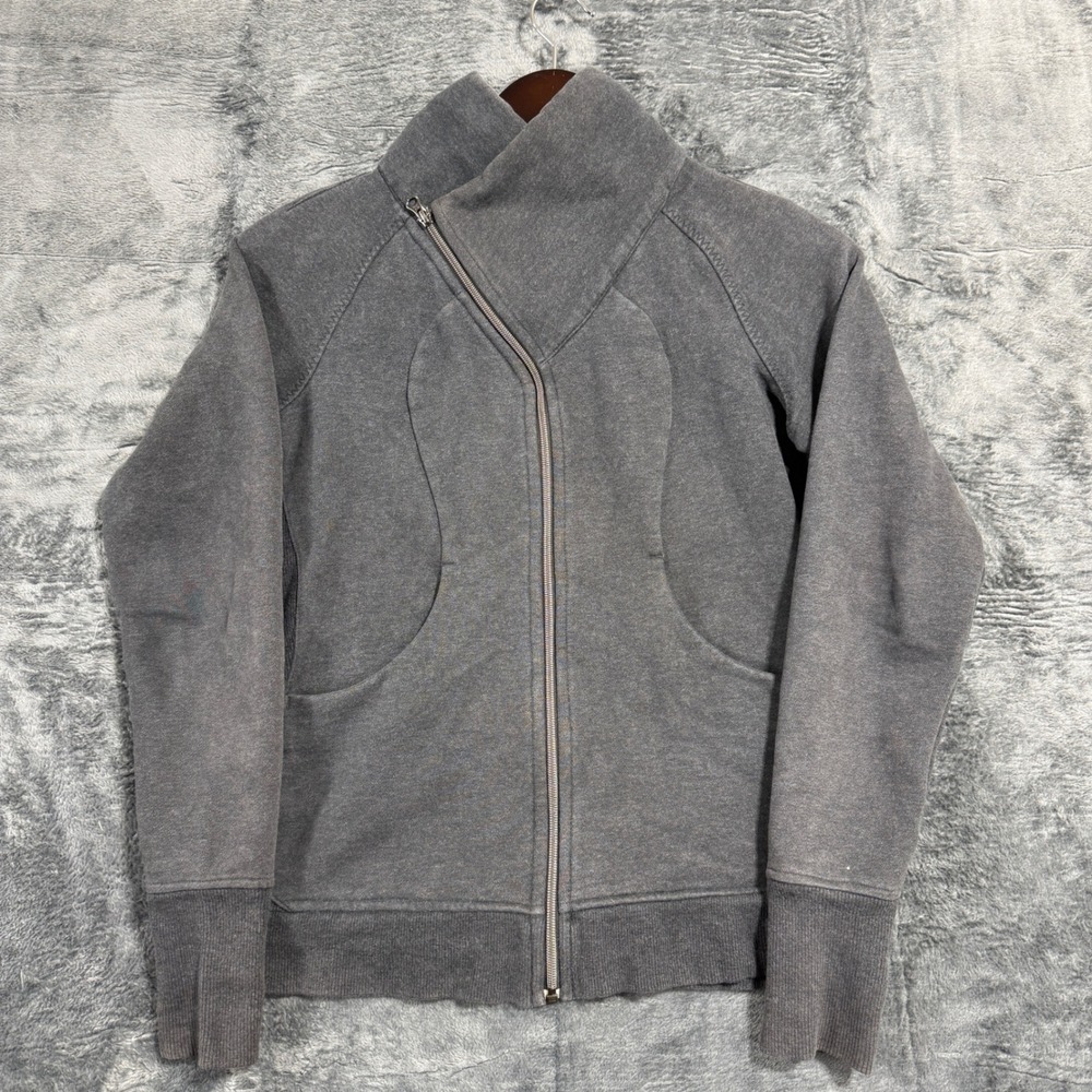 Lululemon Scuba Asymmetrical Zip Jacket Women Size 6 Heathered Coal Grey‎